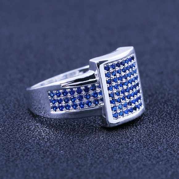 New 925 Silver Micro Shape Blue Sapphire Ring - Picture 2 of 5